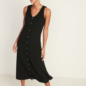Sleeveless Button-Front Rib-Knit Midi Dress